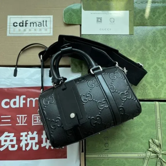 Gucci Gg Embossed Mini Duffle Bag Black Top Handle