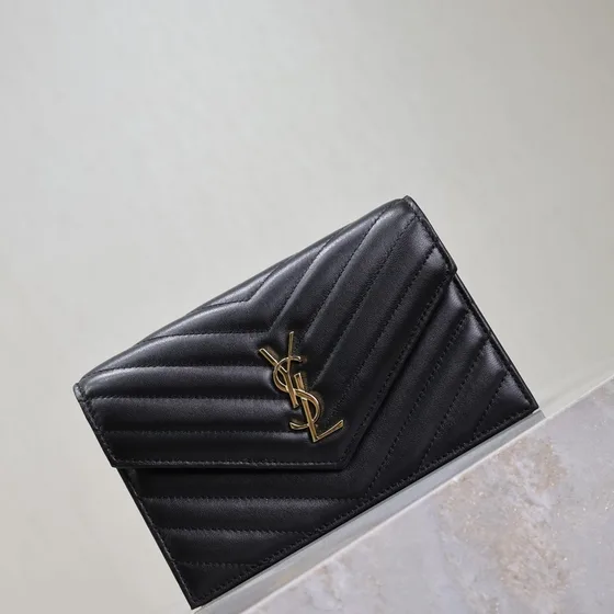 YSL Cassandre Matelass Envelope Wallet Black Wallet