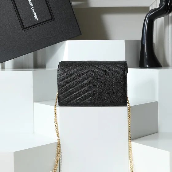 YSL Cassandre Matelassé Envelope Chain Portefeuille Noir Woc