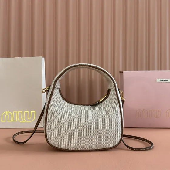 Miu Miu Canvas Hobo Bag Beige Brown Hobo