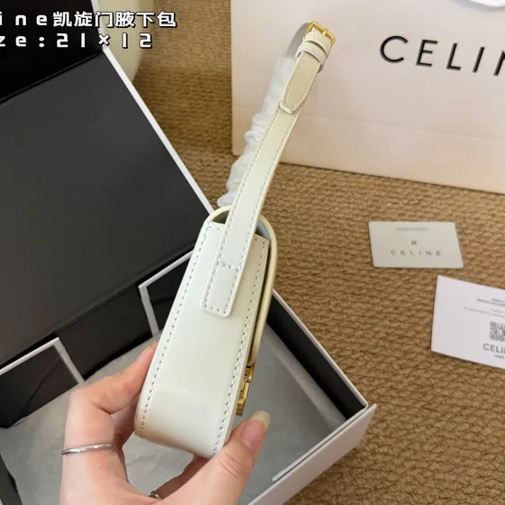 Celine Triomphe Branco 21cm Bolsa de ombro