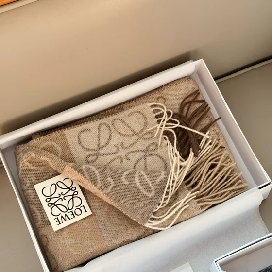 Loewe Anagram Scarf Beige Brown