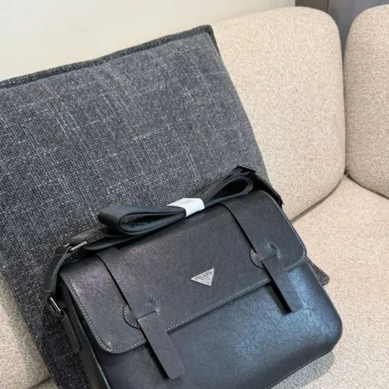 Prada Saffiano Leather Messenger Bag Black Crossbody