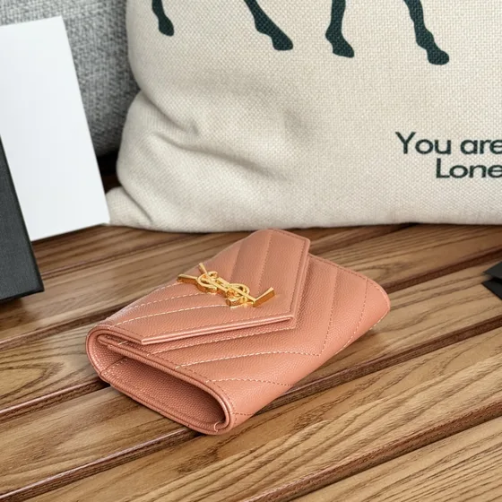 YSL Cassandre Matelassé Compact Envelope Cüzdan Peach Pembe Cüzdan