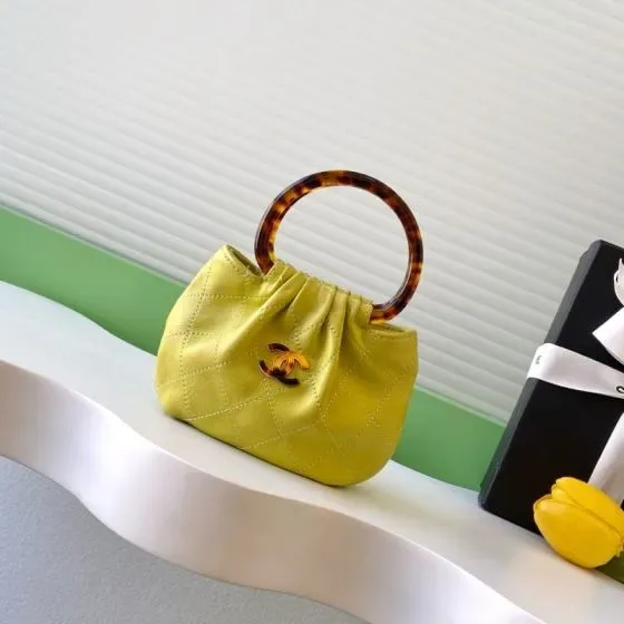 Chanel Cc Quilted Top Handle Mini Bag Lime Yellow Top Handle
