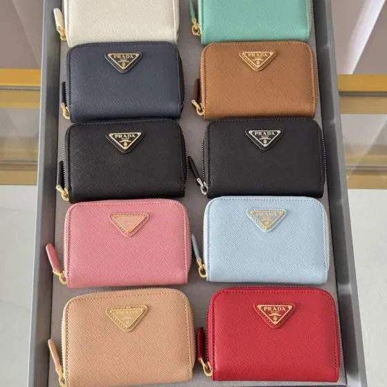 Prada Saffiano Leather Zip Around Coin Purse Multicolor Coin Purse