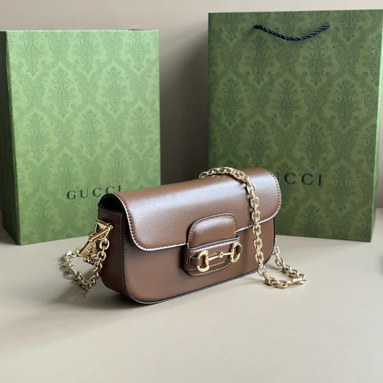 Gucci Horsebit 1955 Small Shoulder Bag With Chain Brown Shoulder Bag