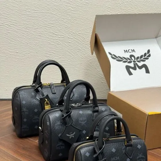 MCM Boston Visetos Black Top Handle