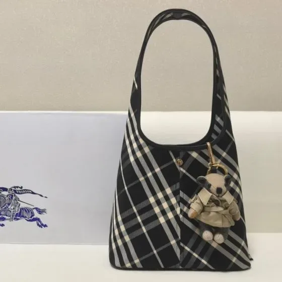 Burberry Check Hobo Bag Black Hobo