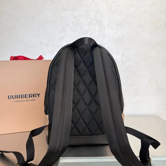 Burberry Check Canvas And Leather Backpack Camel Black Backpack