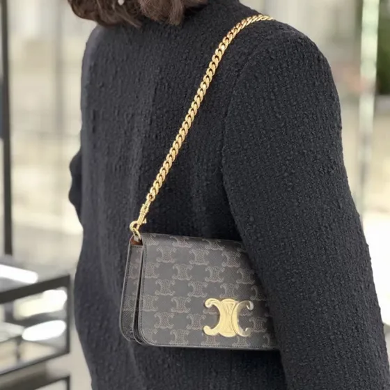 Celine Triomphe Leinwand Chain Schultertasche Schwarz Schultertasche