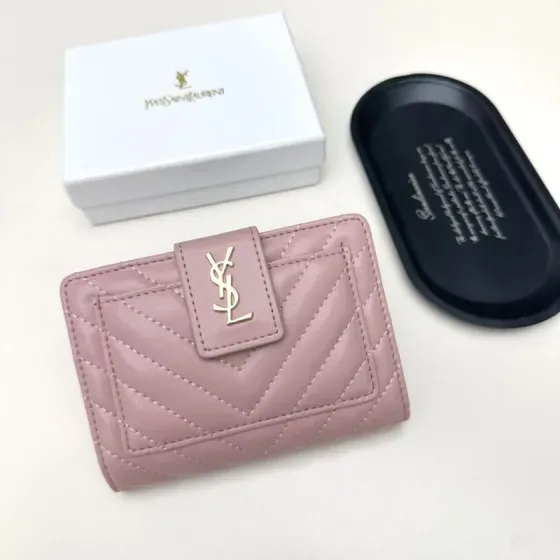 YSL Cassandre Matelass Compact Wallet Pink Wallet