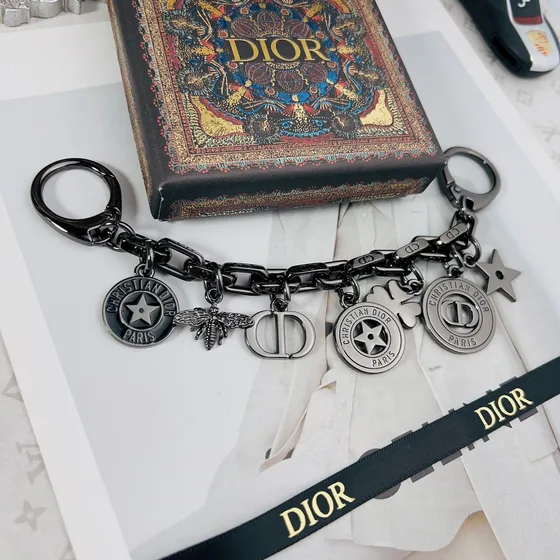 Dior Lucky Badge Bag Charm Chain Black Pouch