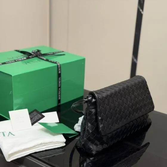 Bottega Veneta Horizontal Intreccio Pouch Black Clutch