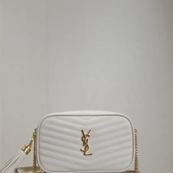 YSL Lou Mini Camera Bag White Crossbody