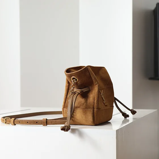 YSL Pochon Mini Borsa a secchiello Camel/Marrone Crossbody