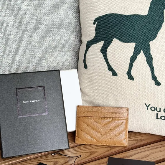 YSL Cassandre Matelassé Card Holder Brown Card Holder