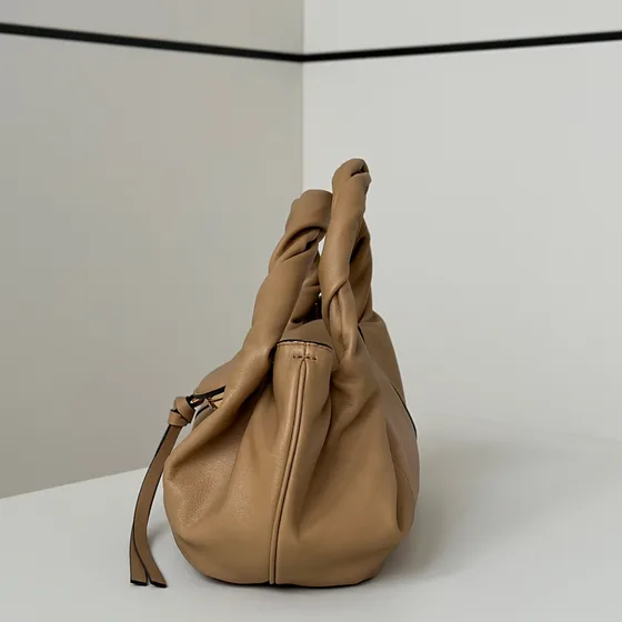 Fendi Twisted Hobo Top Handle Bag Beige Top Handle