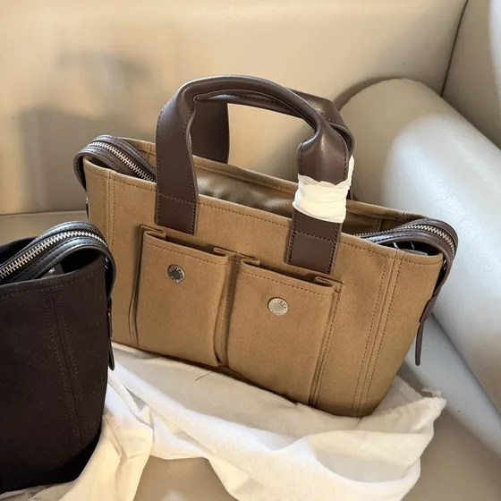 Prada Tuval Deri Buckle Tote Kahverengi Tote çanta