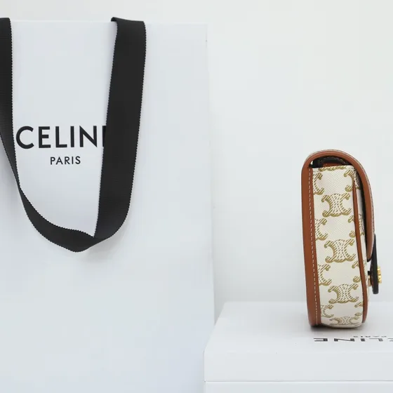 Celine Triomphe Hvid/Brun Crossbody