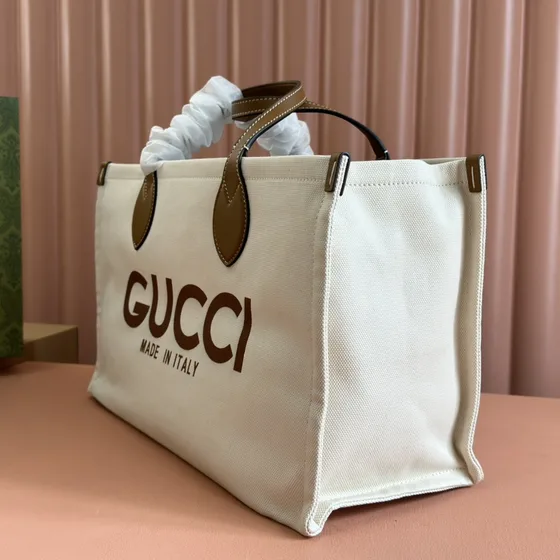 Gucci Gucci Print Medium Tote Bag Putih/Coklat Tote Bag
