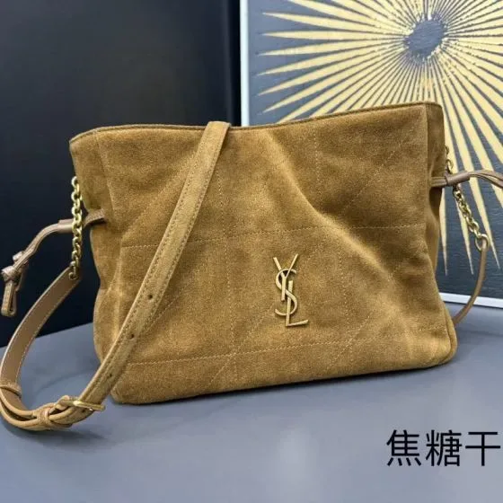 YSL Le 5 7 Supple In Quilted Suede Caramel Brown Shoulder Bag