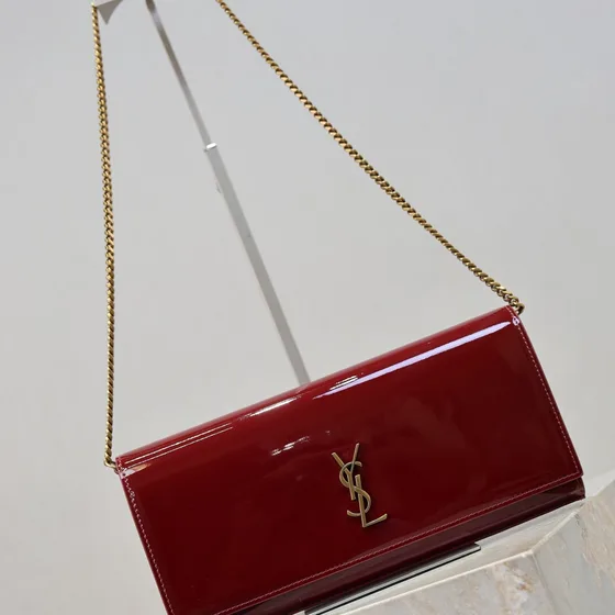 YSL Cassandre Chain Wallet Burgundy Woc
