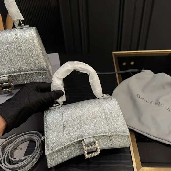 Balenciaga Hourglass Top Handle Bag Silver Top Handle