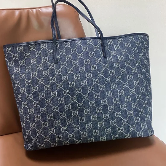 Gucci Tribeca Tote Dark สีฟ้า Denim 38cm Tote Bag