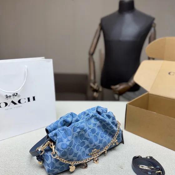 Coach Faye Omuz çantası In Signature Denim Denim Mavi Omuz çantası