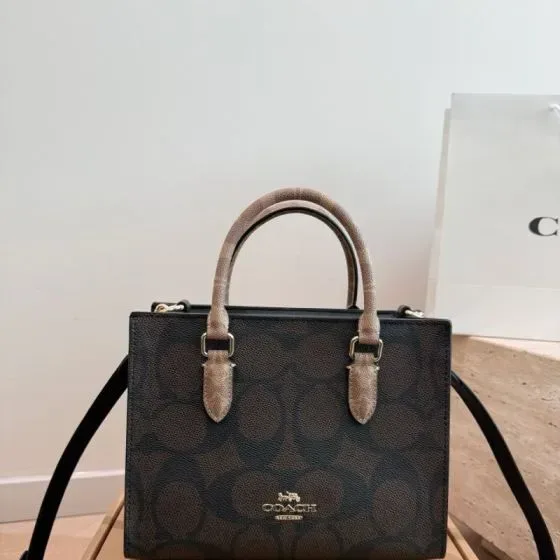 Coach Maggie Small Tote Bag Brown Black Top Handle