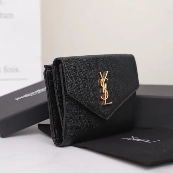 YSL Cassandre Matelass Envelope Wallet Black Wallet