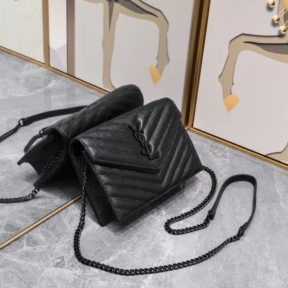 YSL Cassandre Envelope Chain Cüzdan Siyah Woc