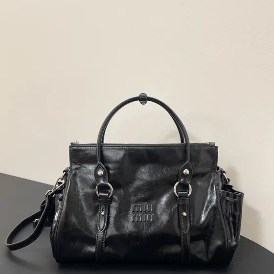 Miu Miu Nappa Leather Top Handle Bag Black Top Handle