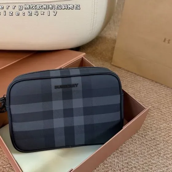 Burberry Check Camera Bag Charcoal Black 24 17 Crossbody