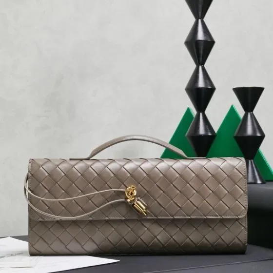 Bottega Veneta Long Clutch With Handle Taupe Grey Clutch