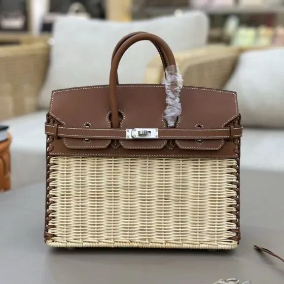 Hermes Birkin 25 Wicker Picnic Brown Beige Wicker 25cm Top Handle