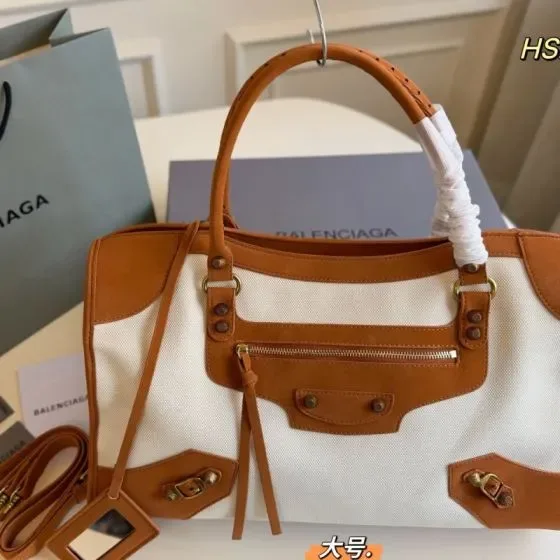 Balenciaga Classic Metallic Edge City Bag White Brown Top Handle