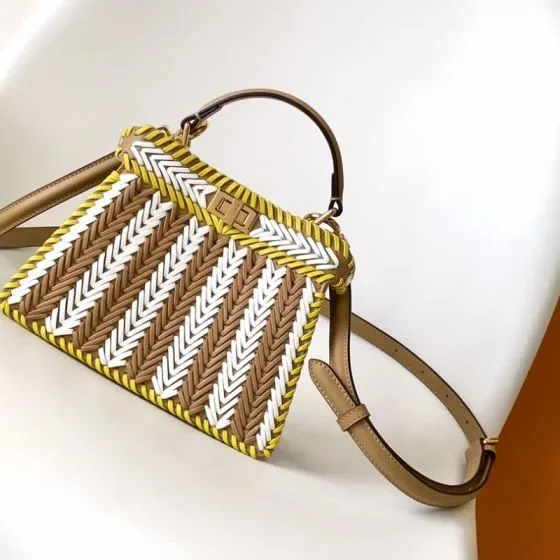 Fendi Peekaboo Iseeu Small Multicolor Beige Yellow White Top Handle
