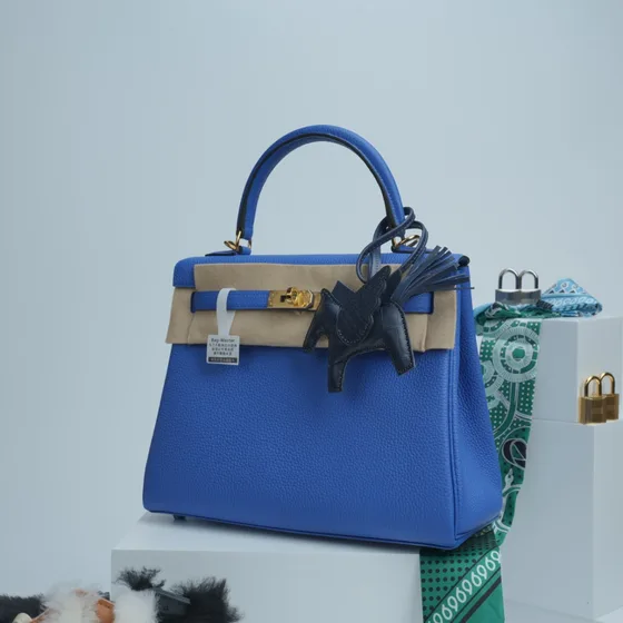 Hermes Kelly 25 Blå Tophåndtak