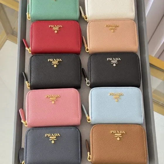 Prada Saffiano Metal Zip Card Holder Multicolor Card Holder