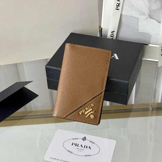 Prada Saffiano Leather Card Holder Caramel Brown Card Holder