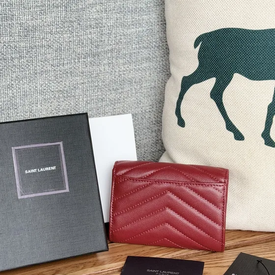 YSL Cassandre Matelass Envelope Wallet Burgundy Wallet