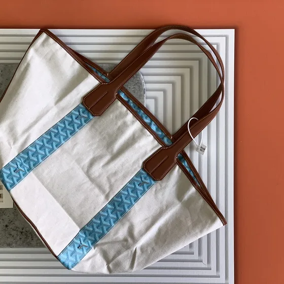 Goyard Saint Louis Reversible Tote White Brown Turquoise Tote Bag