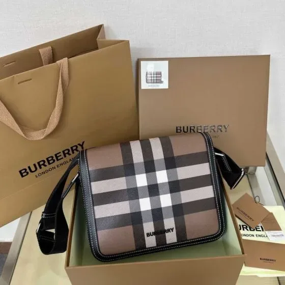 Burberry Alfred Check Messenger Bag Dark Birch Brown Check Crossbody