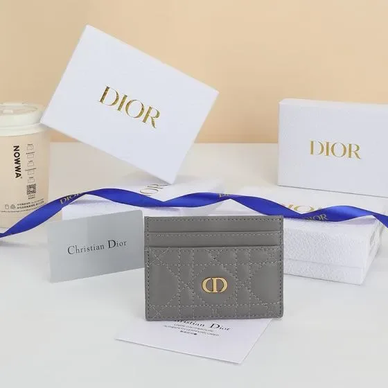 Dior Caro Freesia Card Holder Gray Card Holder