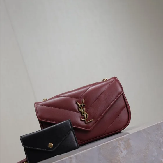 YSL Cassandre Mini Chain Bag With Coin Purse Borgoña Crossbody