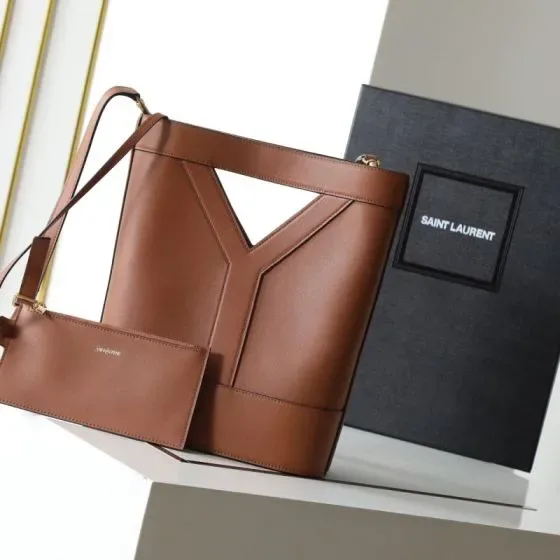 YSL Y Cut Out Shopping Tote Brown Tote Bag