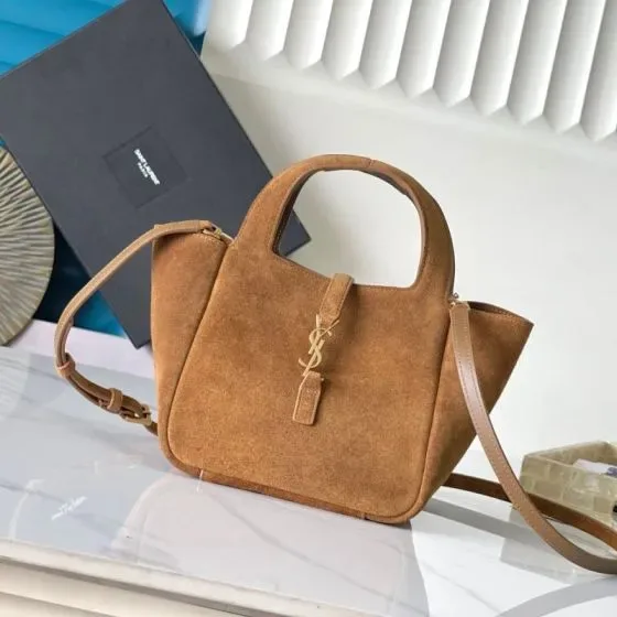 YSL Le Fermoir Small Tote Caramel Suede Top Handle