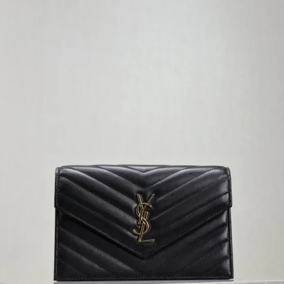 YSL Cassandre Matelass Envelope Wallet Black Wallet